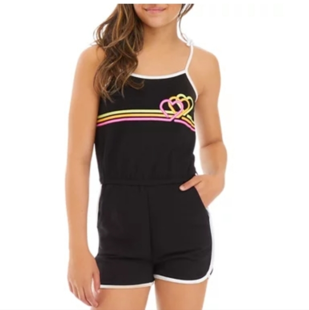 Cabana Crown & Ivy Neon Heart Sleeveless Tie Shorts Romper
